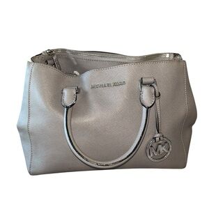Michael Kors Beige Gray Tote Bag with many pockets